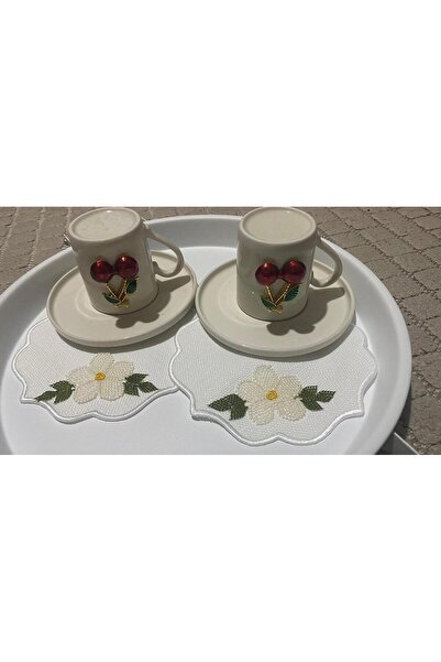 Hardin 6'lı Beyaz Çiçek İğne Oyalı Beyaz Renk Kahve Yanı Kokteyl Sunum Peçetesi