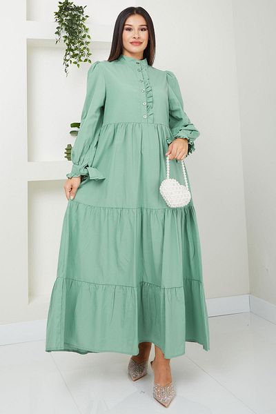 SENSTIL Φόρεμα με βολάν με δέσιμο μανίκι μέντα SS2078