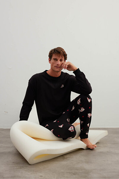 Syah Erkek Pamuklu Uzun Kollu Pijama Takımı