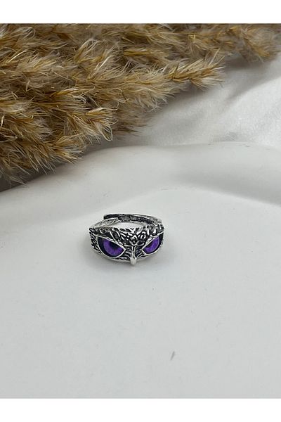 Yıldız Accessory Unisex Adjustable Steel Owl Ring in Different Eye Colors