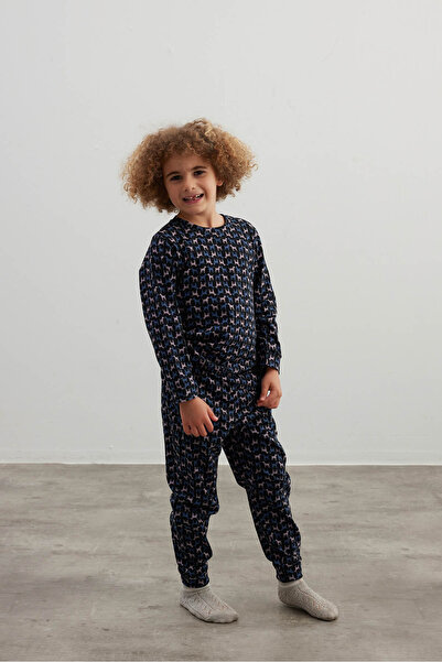 Syah Erkek Çocuk Pamuklu Uzun Kollu Pijama Takımı