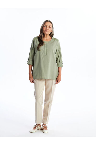 LC Waikiki Green Shrug Collar Lace Detailed Long Sleeve Women's Blouse