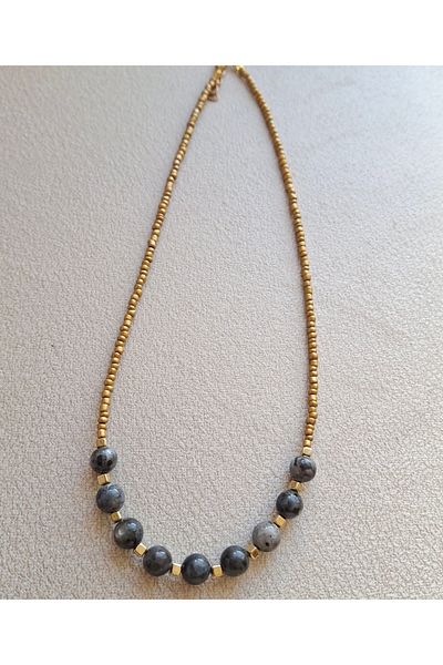 azra takı tasarım Handmade Spectrolite Stone,Grey,,Natural Stone,Short Women's Necklace