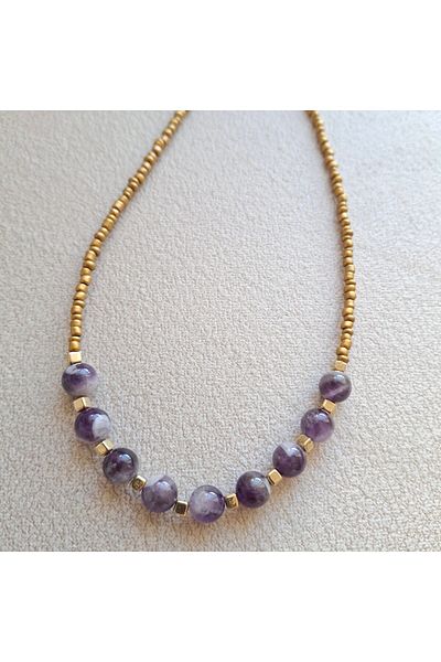 azra takı tasarım Handmade Amethyst Stone,Purple,Natural Stone,Short Women's Necklace