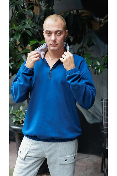 Owut Collection Ανδρικό φούτερ με μισό φερμουάρ Saks Blue