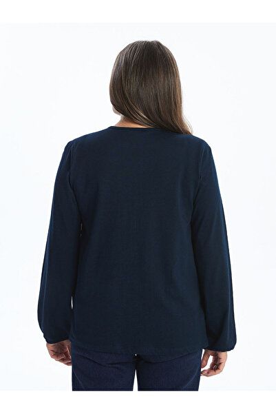 LC Waikiki Navy Blue Crew Neck Textured Women's Blouse