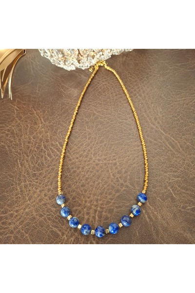 azra takı tasarım Handmade Lapis Stone,Blue Navy Natural Stone,Short Women's Necklace