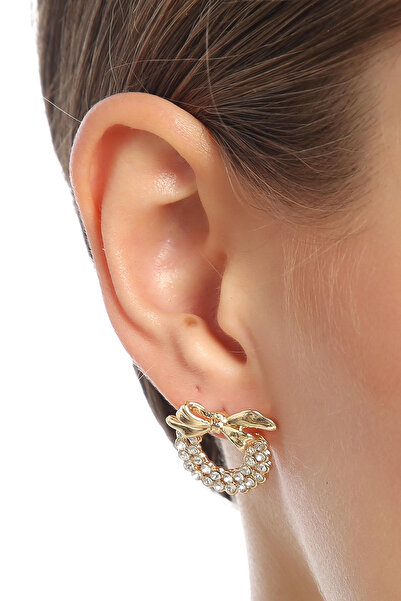 Rouge Zircon Stone Wreath Bow Earrings