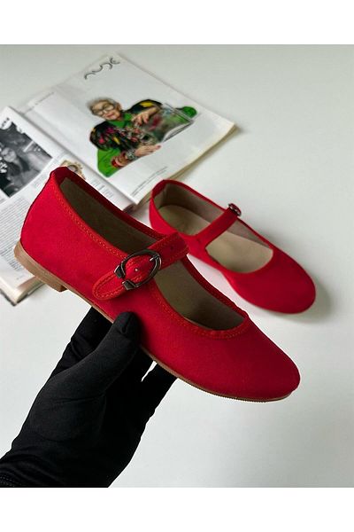 Zuum Beys Mary Jane Women's Ballerina Flats - Red Suede