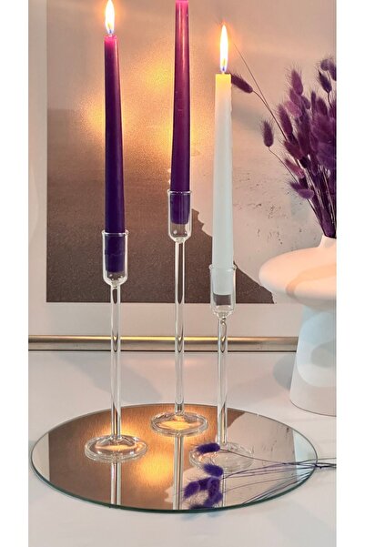 Shura Homeware 3'lü Cam Şamdan El Yapımı Borosilikat Cam Mumluk