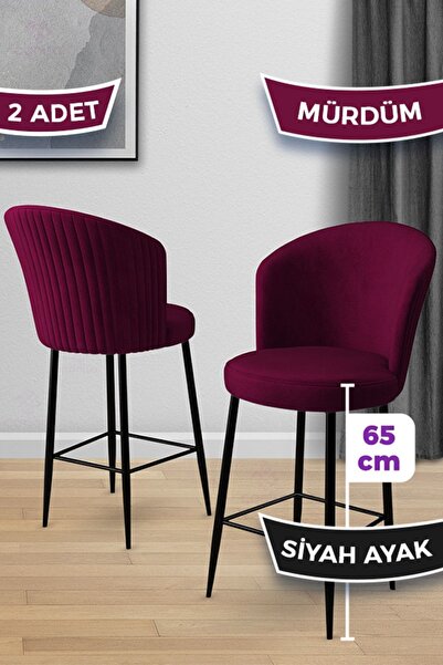 Canisa Alte Serisi 2 Adet Mürdüm Sandalye 65 Cm Ada Mutfak Bar Sandalyesi Bab...
