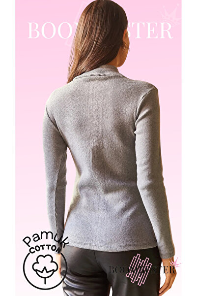 BoomBester Women's Ribbed Half Turtleneck Camisole Fabric Knitted Blouse