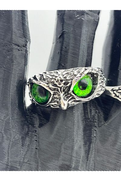 Yıldız Accessory Unisex Adjustable Steel Owl Ring in Different Eye Colors