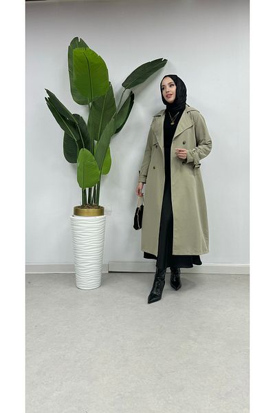 Tesettür Diyarı Torino Fabric 120cm Beige Trenc - Back Slit Detail