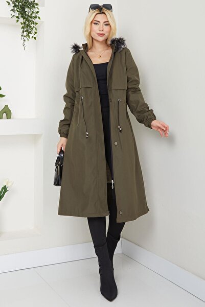 SENSTIL Palton Allerli și blană de culoare kaki - SS2330