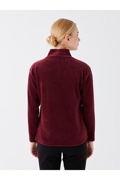 LC Waikiki Lcwaikiki Basic Burgundy Stand Collar Solid Long Sleeve Women's Blouse