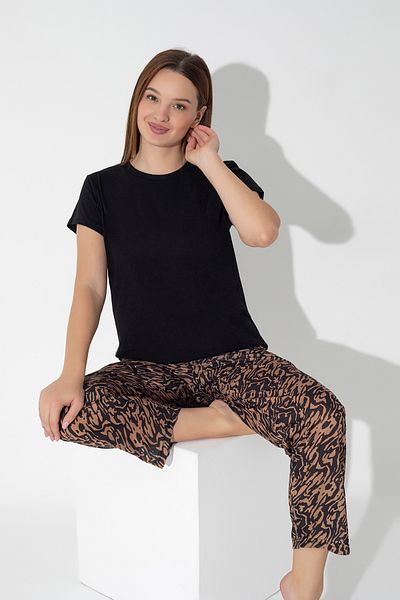 ModaLeaf Set pijamale cu maneci scurte cu model negru 307