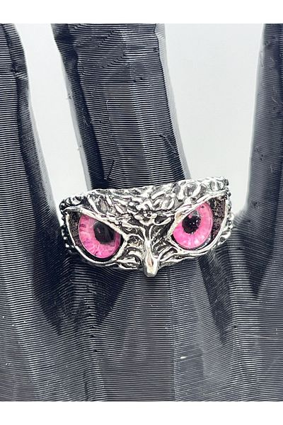 Yıldız Accessory Unisex Adjustable Steel Owl Ring in Different Eye Colors