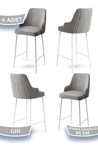 Canisa Tera Serisi 4 Gri Sandalye 65 Cm Ada Mutfak Bar Sandalyesi Babyface Ku...