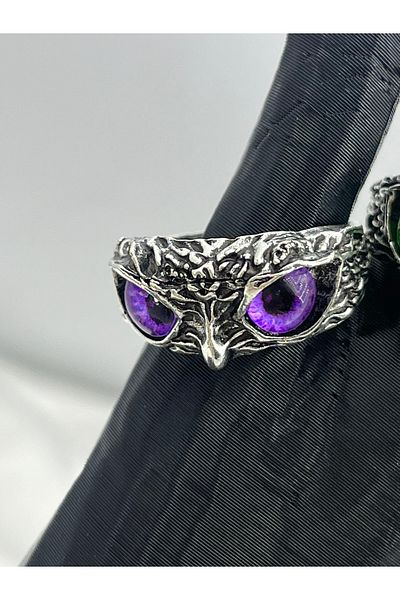 Yıldız Accessory Unisex Adjustable Steel Owl Ring in Different Eye Colors