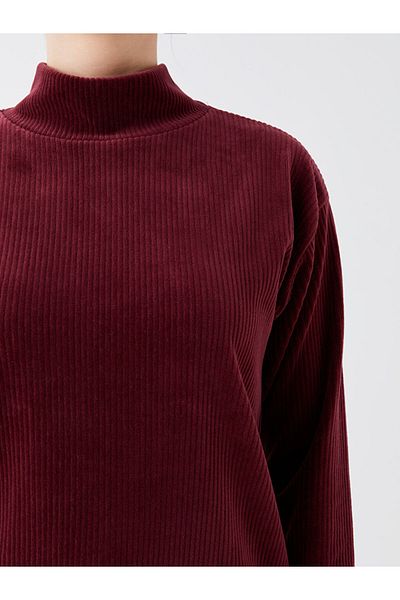 LC Waikiki Lcwaikiki Basic Burgundy Stand Collar Solid Long Sleeve Women's Blouse