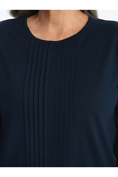 LC Waikiki Navy Blue Crew Neck Textured Women's Blouse