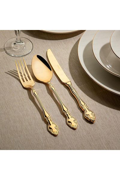Nehir Adriana Titanium Gold 89 Pieces Gold Cutlery Set Akyüzhome