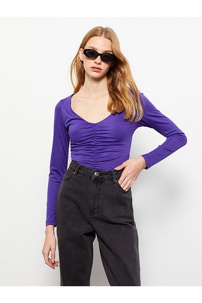 LC Waikiki Flacher Langarm-Bodysuit für Damen mit V-Ausschnitt
