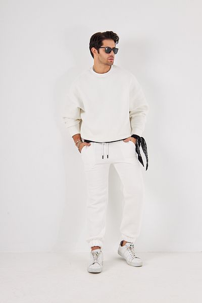 The Champ Clothing Basic Crew Neck Bottom Back Pocket Λεπτομερές σετ φόρμας με κορδόνια στο κάτω μέρος