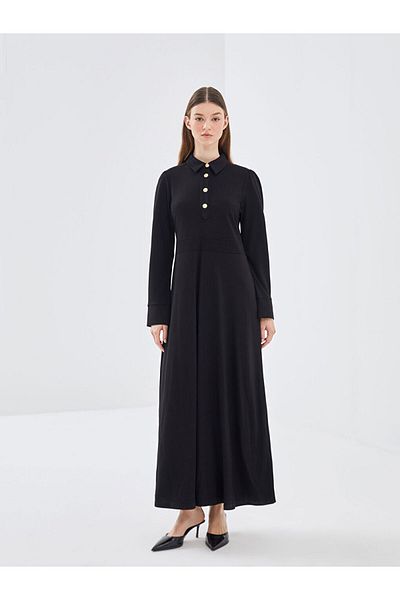 LC Waikiki Lcw Modest Black Shirt Collar Women's Dress