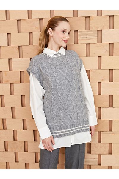 LC Waikiki Crew Neck Self Patterned Oversize Women's Knitwear Sweater