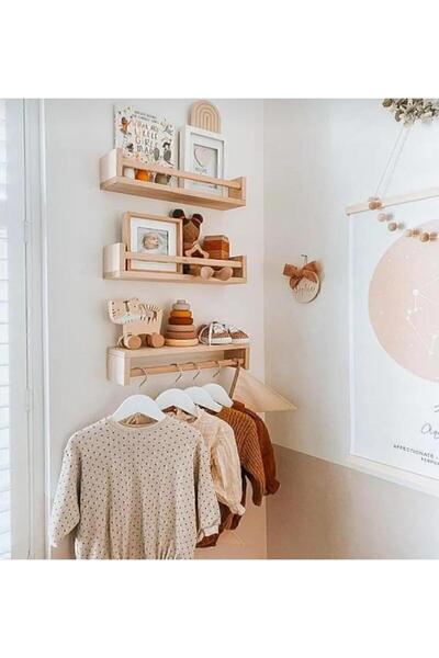 ÇağlaDesign Wooden Montessori Bookshelf Kids Baby Room Wall Shelf