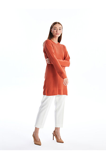 LC Waikiki Orange Crew Neck Plain Long Sleeve Women's Knitwear Tunic