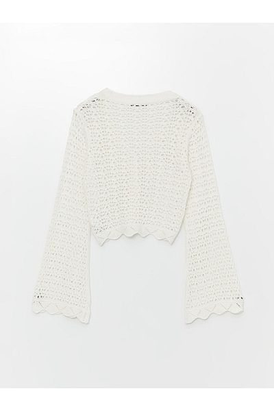 LC Waikiki Long Sleeve V-neck Women's Knitwear Cardigan - Openwork Design