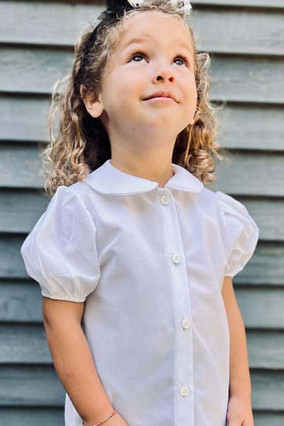 meqlife Ecru Girl's Classic Short Sleeve Shirt