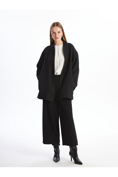 LC Waikiki Black Shawl Collar Textured Oversize Women's Kimono
