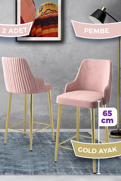 Canisa Tera Serisi 2 Adet Babyface Kumaş 65 cm Gold Kaplama Ayaklı Pembe Bar ...