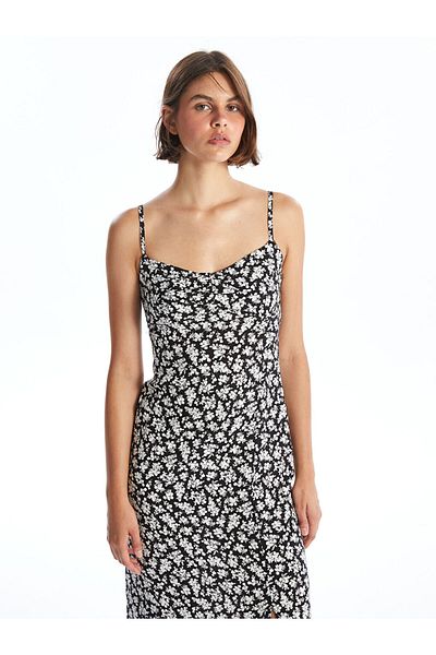 LC Waikiki Lcw Women's Dress with Heart Collar Floral Strap Fast Fashion