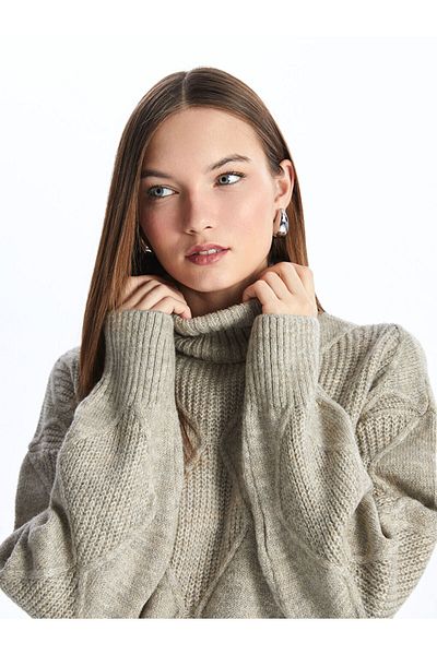 LC Waikiki Pulover de damă cu mânecă lungă, cu modele, cu gât roscat