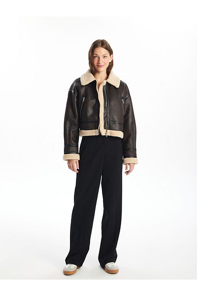 LC Waikiki Γυναικείο δερμάτινο παλτό Oversize γιακά πουκάμισου