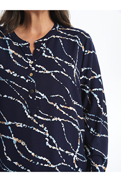 LC Waikiki Navy Blue Collar Patterned Dress