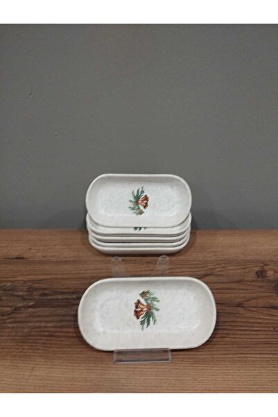 Keramika KERAMİKA KAYIK TABAK 6 ADET  16X8 CM YEŞİL ÇİÇEKLİ YILBAŞI