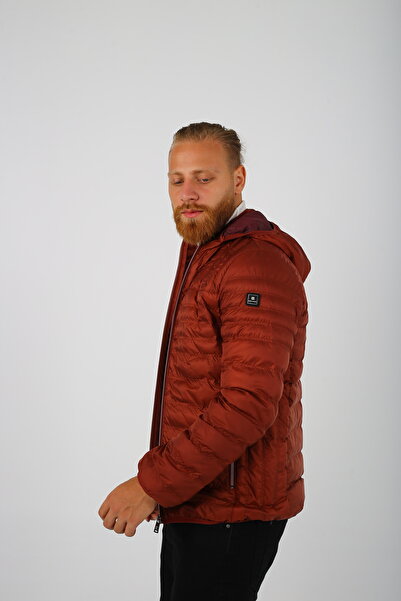 DAKSEL Ανδρικό φουσκωτό παλτό με κουκούλα από πλακάκι