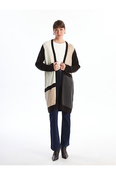 LC Waikiki Color Blocked Shawl Collar Long Sleeve Women's Knitwear Cardigan