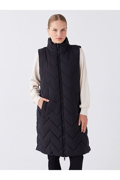 LC Waikiki Dámská nafouknutá vesta s vlastním vzorem LCW Modest Stand-up Collar