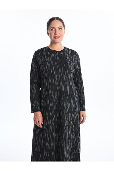 LC Waikiki Black Crew Neck Patterned Dress