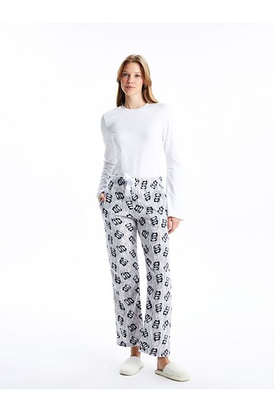 LC Waikiki Women's Fleece Pajama Bottoms with Elastic Waist Printed