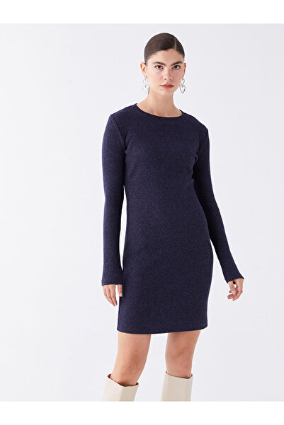 LC Waikiki Dámské úpletové šaty – výstřih, pevný dlouhý rukáv