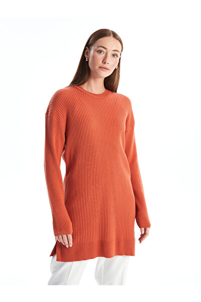 LC Waikiki Orange Crew Neck Plain Long Sleeve Women's Knitwear Tunic