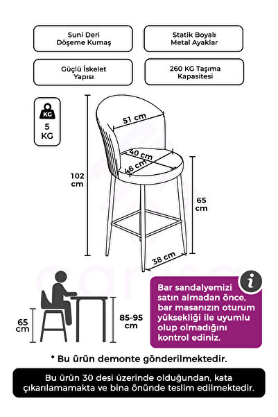 Canisa Rika Serisi 4 Adet Kırmızı 65 Cm Deri Bar Sandalyesi Beyaz Metal Ayaklı Ada Mutfak Bar Sandalyesi